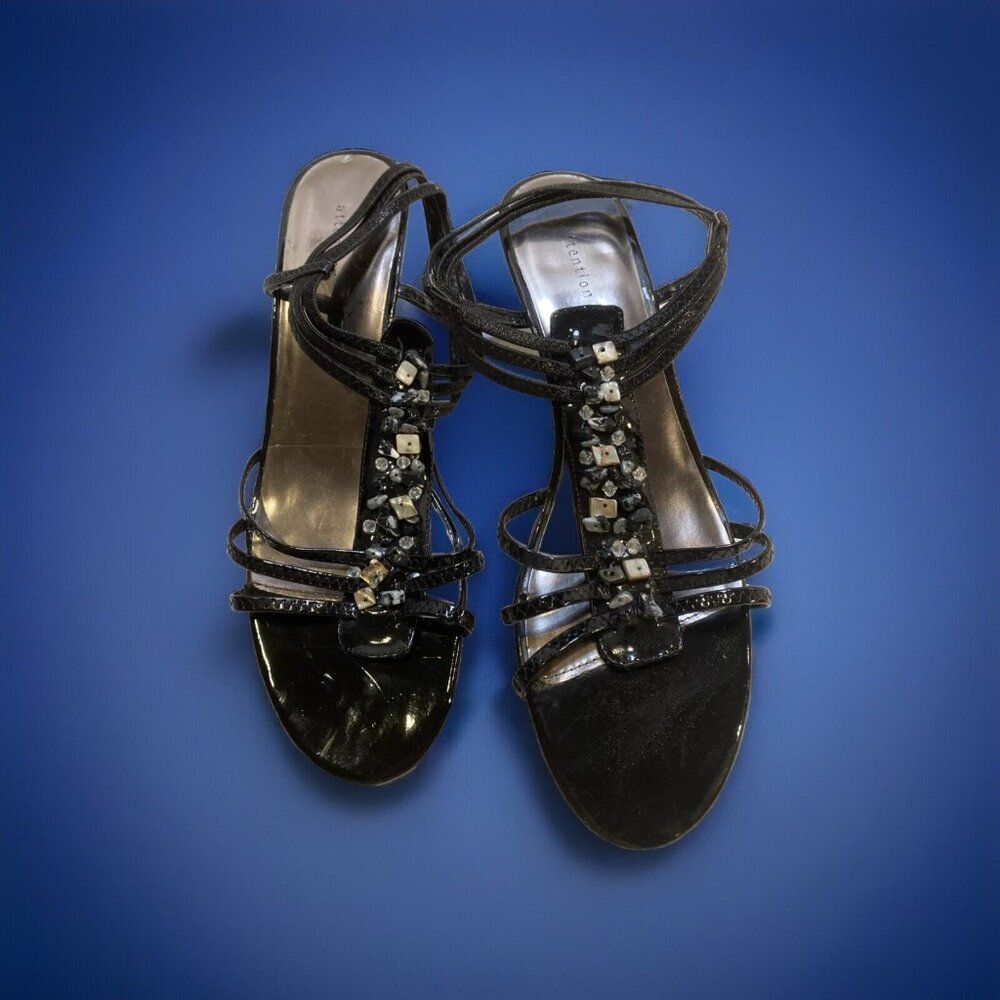 Attention Woman’s Black Stone Accent‎ Detailed Sandals Size 11 ~ New
